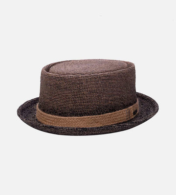 ERIC Raffia Straw Pork Pie Hat Short Brim Dimgray Gradient