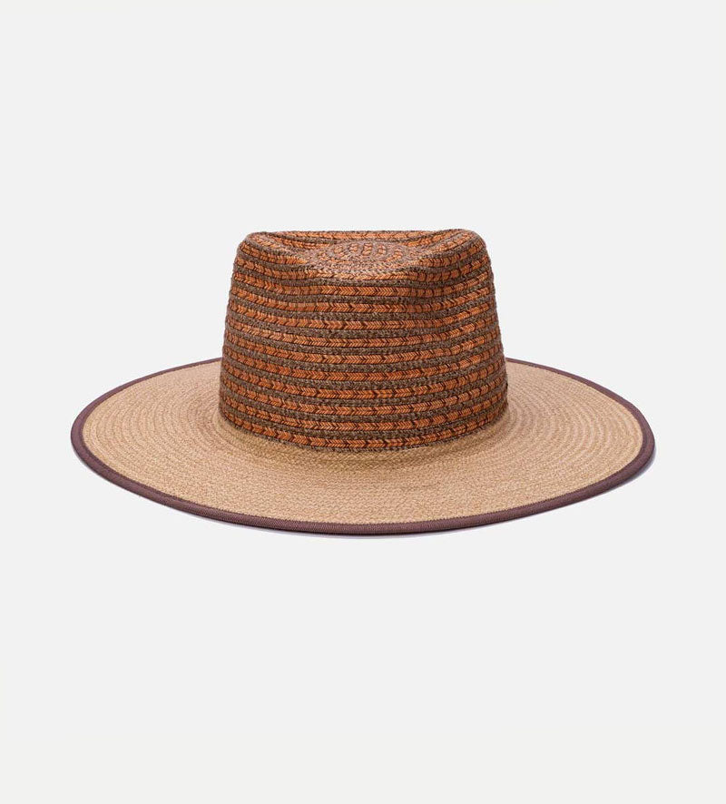 FERNAND Raffia Hemp PP Outdoor Sun Fedora Hat Wide Brim Orange & Natural