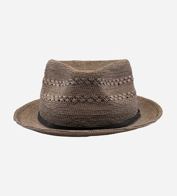 AARON Raffia Surf Straw Fedora Hat Short Brim Dimgrey