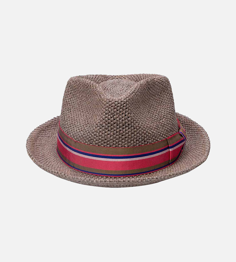 PRCHORA Raffia Straw Fedora Short Brim Dimgray