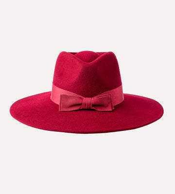 Red Fedora Wool Felt Wide Brim Tear Drop Crown Top