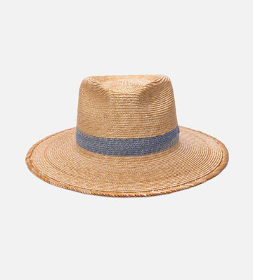 JUPITER Wheat Wide Brim Straw Fedora With Light Blue Band