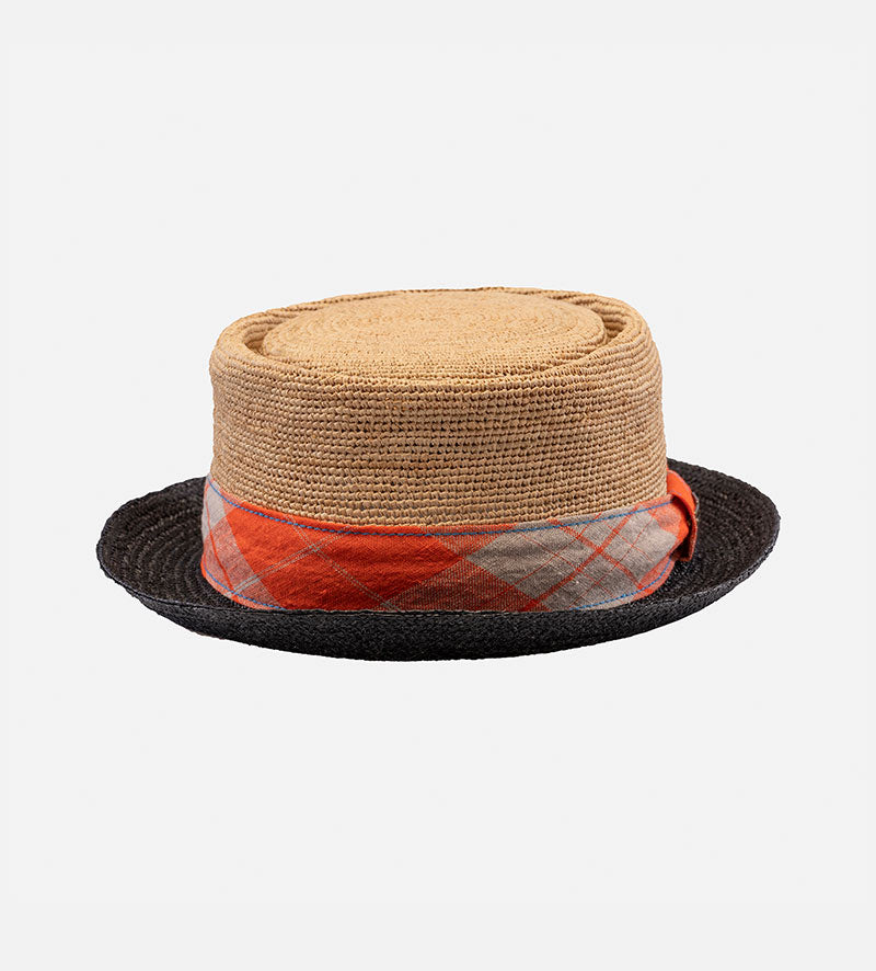 CAIN Raffia Pork Pie Short Black Brim