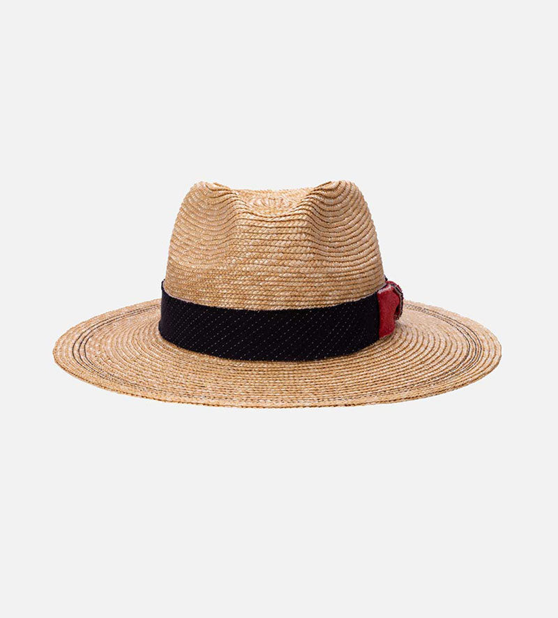 BISON Wheat Summer Straw Fedora Wide Brim Wheat