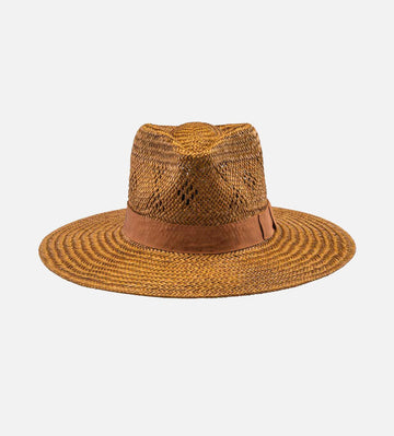 LA ROCHELLE Palm Fiber Fedora Large Brim Mens Straw Sun Hat Saddlebrown