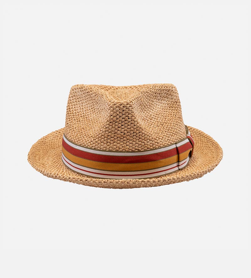 PRCHORA Raffia Straw Fedora Short Brim Tan