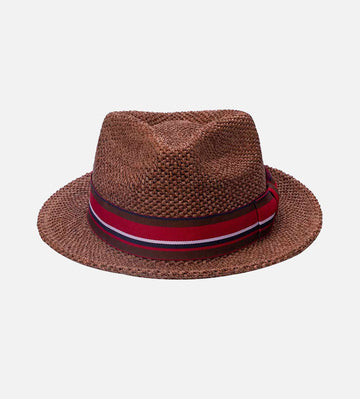 PRCHORA Raffia Straw Fedora Short Brim Sienna