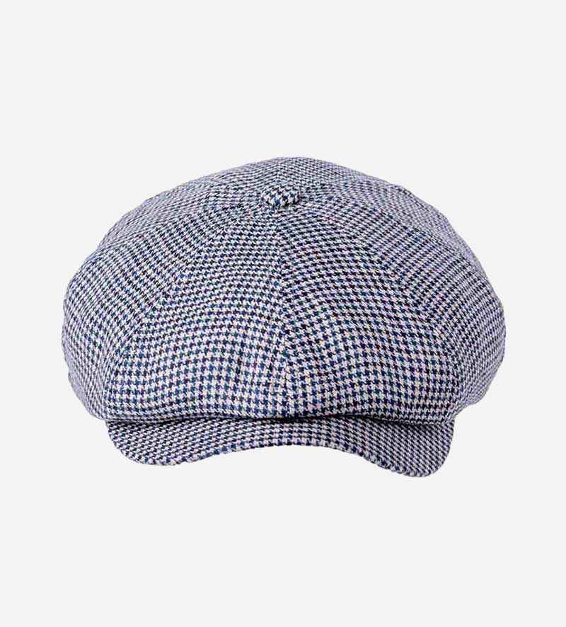 SUKHONA Linen Newsboy Cap Houndstooth Gray-Blue-White