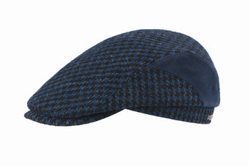 Men Lewis Harris Black and Navy Tweed Flat Cap