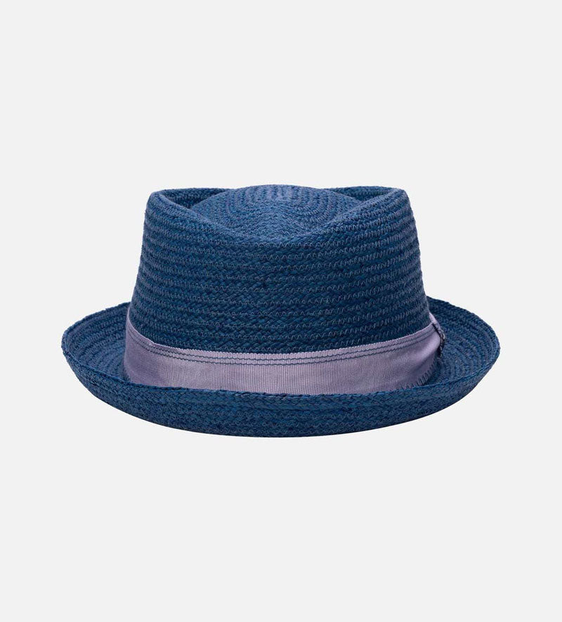 HEMERA Raffia Straw Pork Pie Short Brim Straw Hat Steelblue