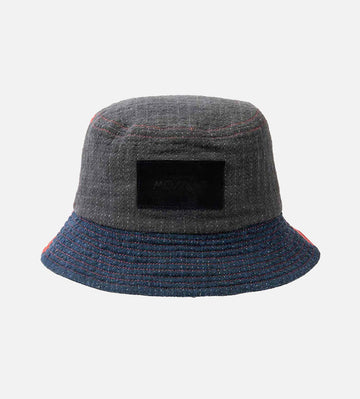 SIMEON Linen-Cotton Beach Bucket Hat Gray-Blue-Red