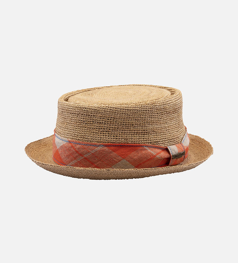 CAIN Raffia Pork Pie Cute Straw Hat Short Brim Burlywood